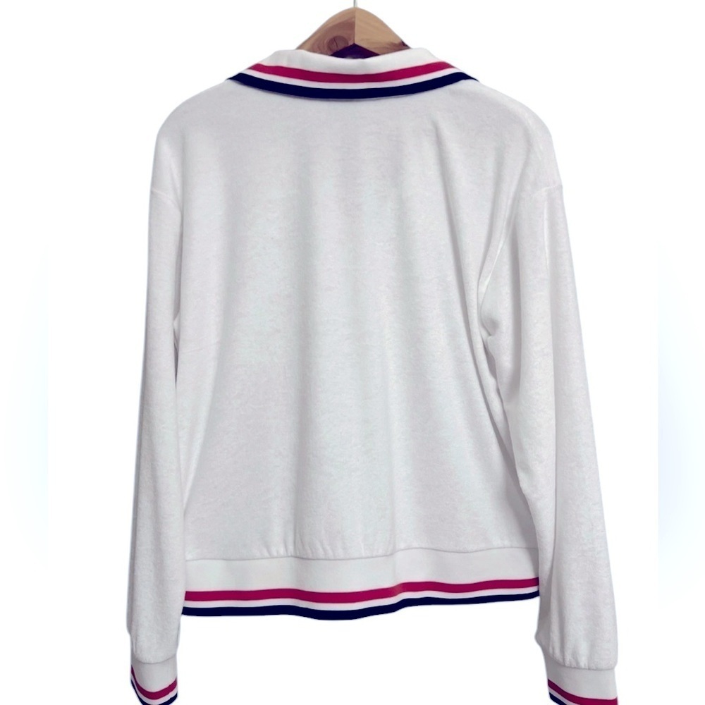Beach Riot White Long Sleeve Terry Polo with Striped Trim - Picture 4 of 4